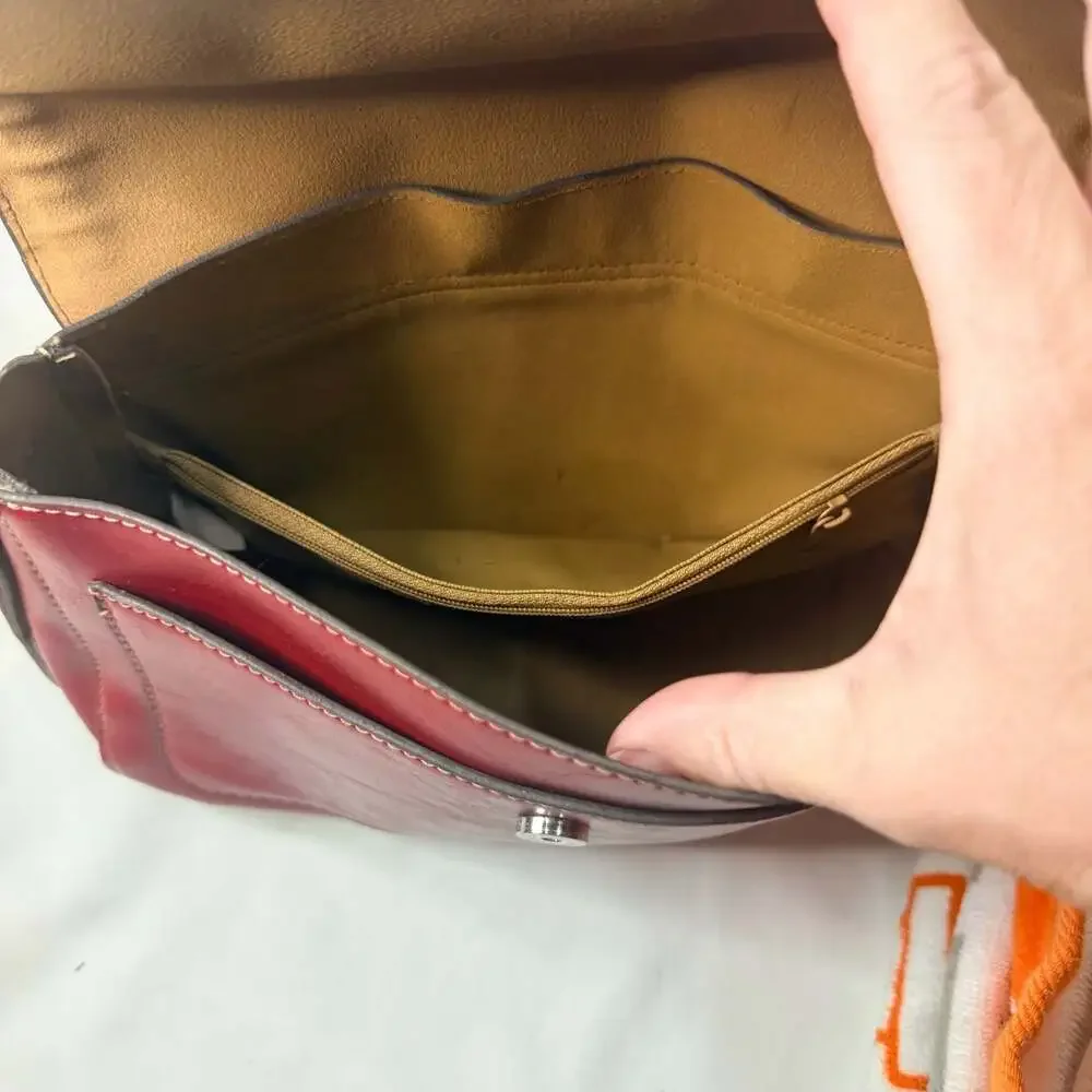 Emilie M. Red Faux Leather Flap Over Shoulder Bag Purse